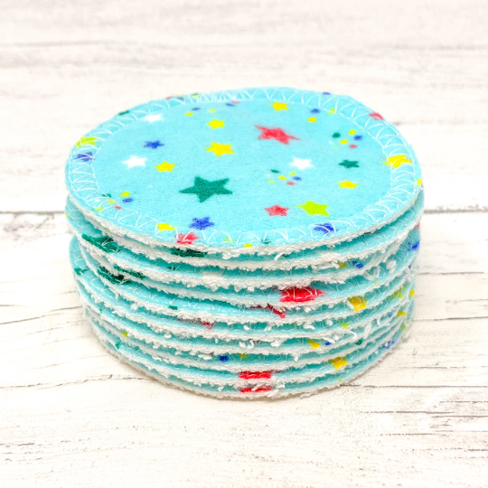 Set of 10 Cotton Facial Rounds - Turquoise Stars