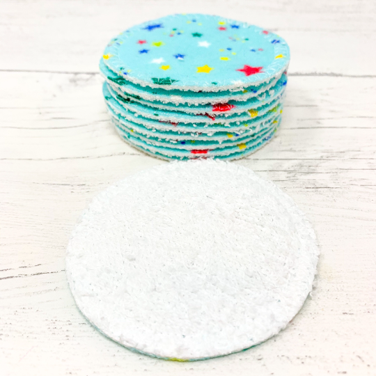 Set of 10 Cotton Facial Rounds - Turquoise Stars
