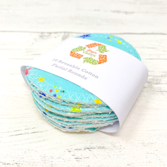 Set of 10 Cotton Facial Rounds - Turquoise Stars