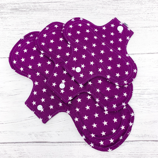 Trial Pack of Reusable Menstrual Pads - Purple Stars