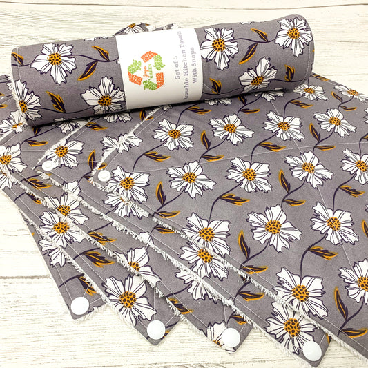 Reusable Kitchen Roll - Grey Floral