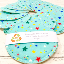 Load image into Gallery viewer, Reusable Breast Pads - Turquoise Stars

