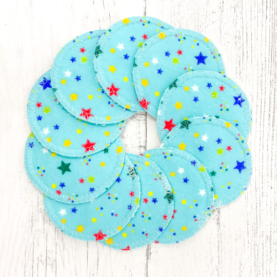 Set of 10 Cotton Facial Rounds - Turquoise Stars