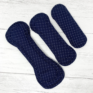 Trial Pack of Reusable Menstrual Pads - Navy Pin Spot