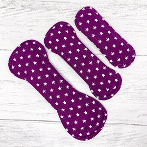 Trial Pack of Reusable Menstrual Pads - Purple Stars