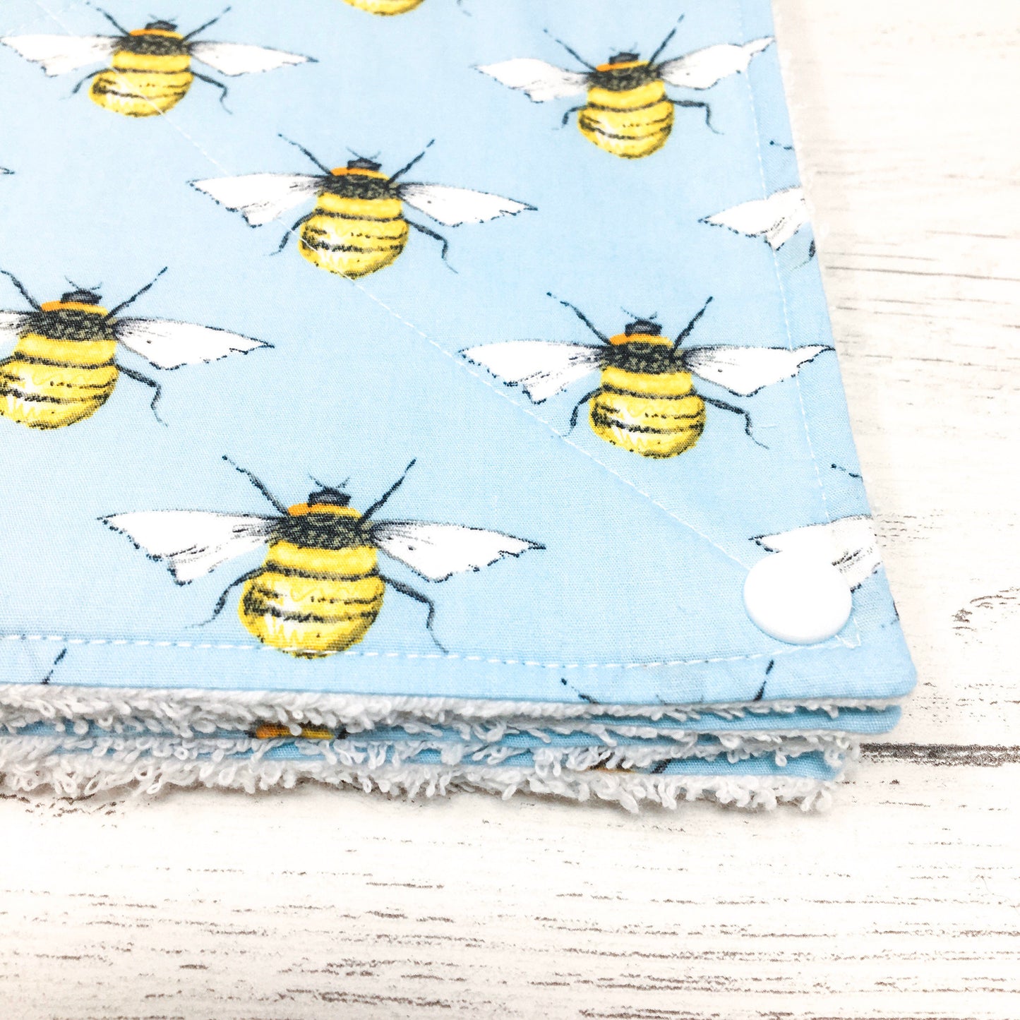 Reusable Kitchen Roll - Sky Bees Close Up Snap Fastening